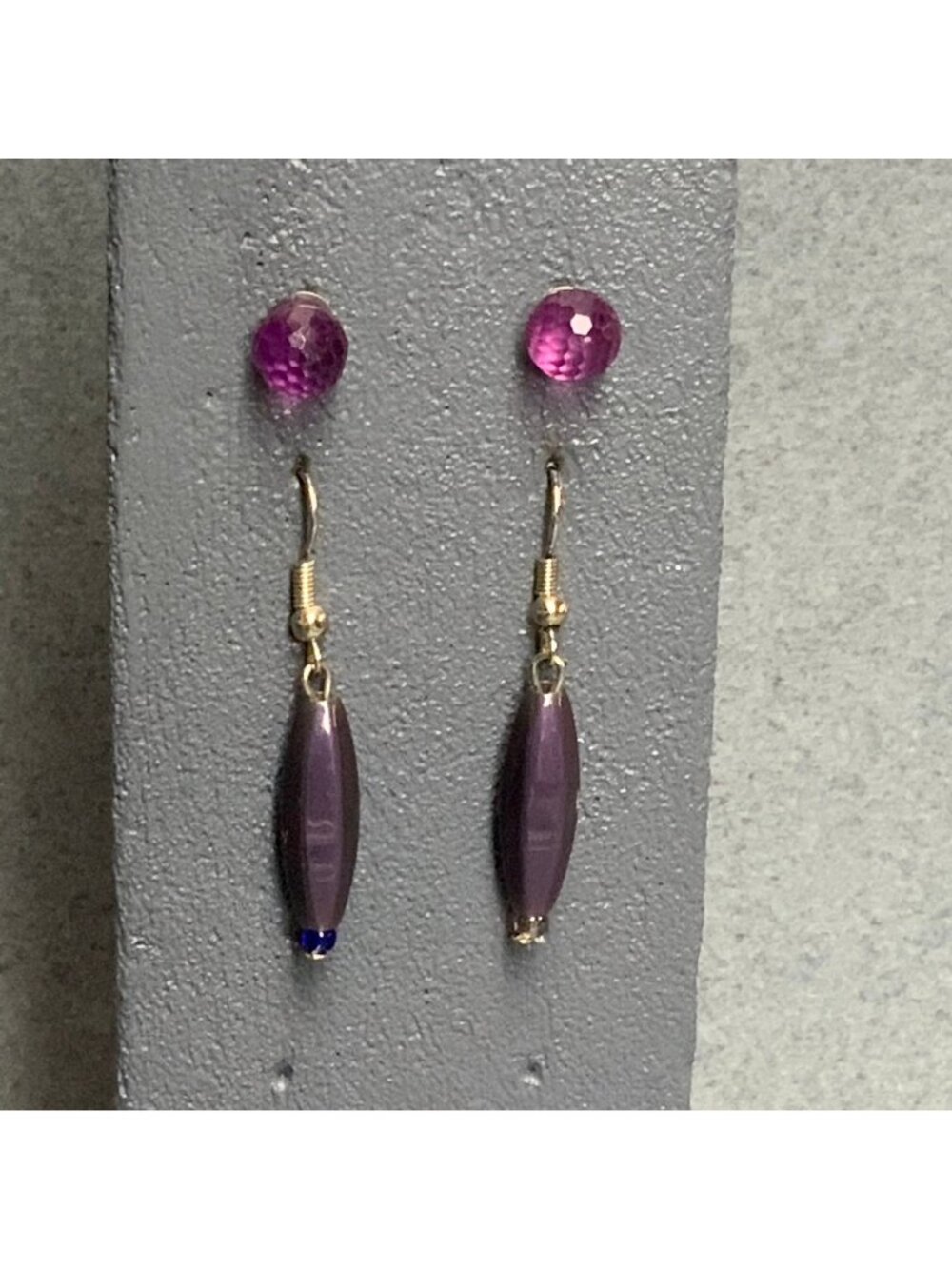 Faceted Stud Dangle Earrings As Is Lot Purple Silver Translucent Retro Vintage